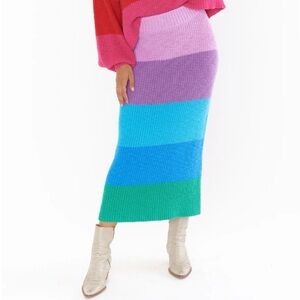 NWT Show Me Your MuMu Pippa Sweater Skirt Striped Knit Midi Womens Sz XS
